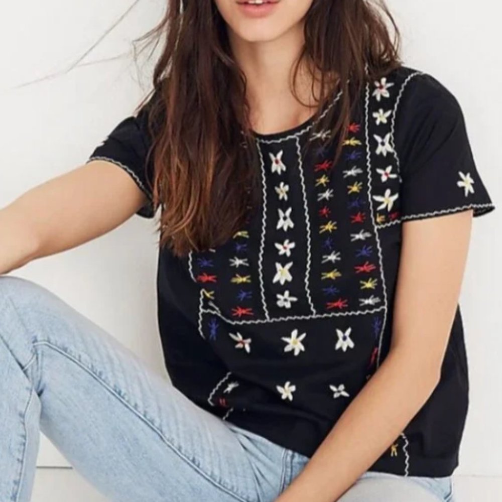 Madewell Embroidered Tie-Back Cutout Top